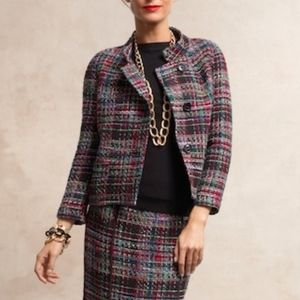 Talbots plaid tweed wool blend multi color crop jacket